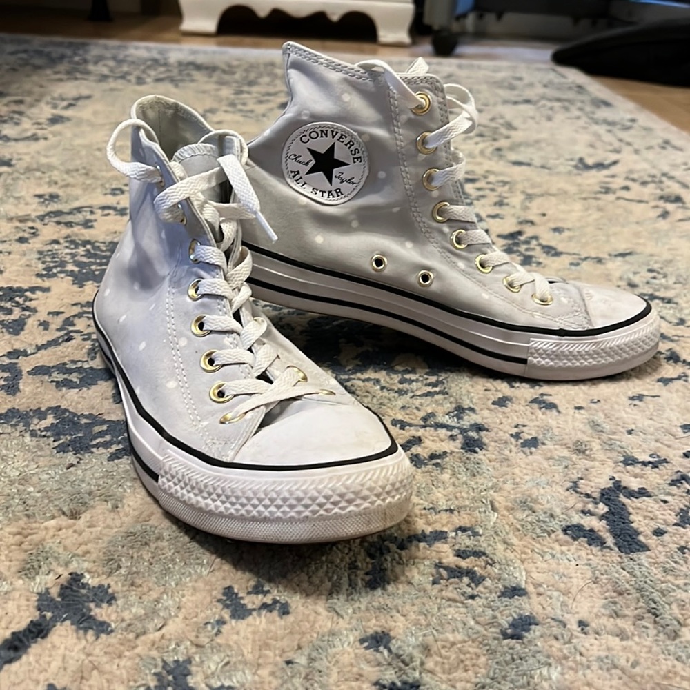 Converse Hi top Gray and white polkadot